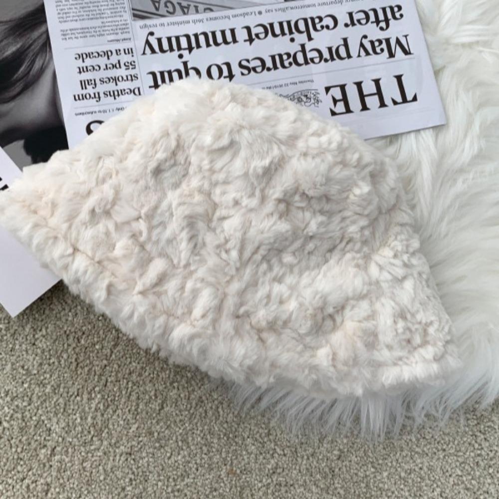 Plush Fisherman Cap Warm Basin Sun Cap Winter Plush Bucket Hat  for Women