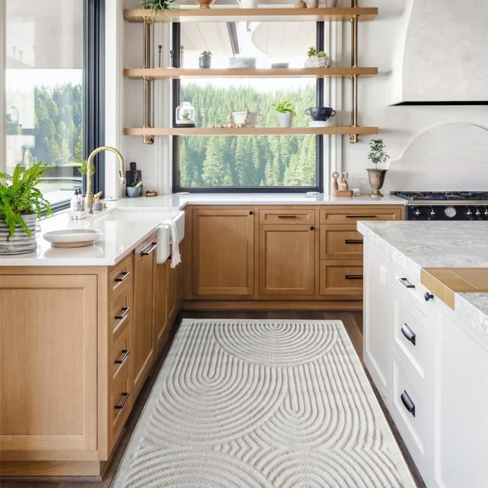 Tapis salon à relief arc en ciel crème 80x200