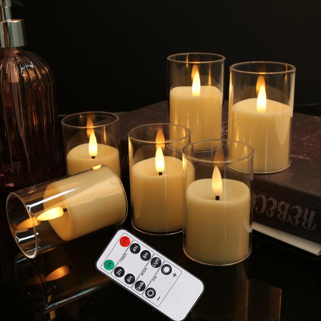 Set Of 5 Flameless LED Candles With Embedded Star String Lights Battery Operated Pillar Candles With Timer Remote For Home Decor