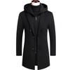 Herbst- und Winter Herren Wollmantel Mittel und Lang Doppelkragen Abnehmbare Kapuze Wollmantel Herren