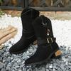 Autumn Winter Western Ankle Boots Women Suede Chelsea Women Shoes New Chunky Mid Heels Motorcycle Round-toed Botas Women