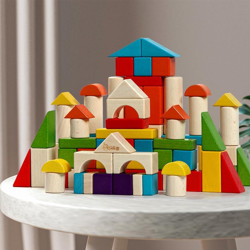 Wooden Beech Colored Building Block Assembled Toys Early Education Male and Female Treasure Children's Puzzle Large Granular Wood 2-3-6 Years Old