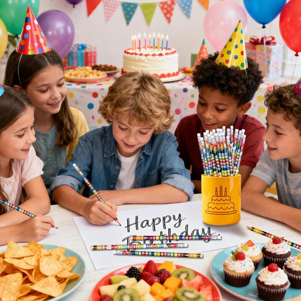 Birthday Pencils for Students Happy Birthday Pencil Bulk Colorful Wood Pencils Teacher Classroom Birthday Gifts Party Supplies (48)