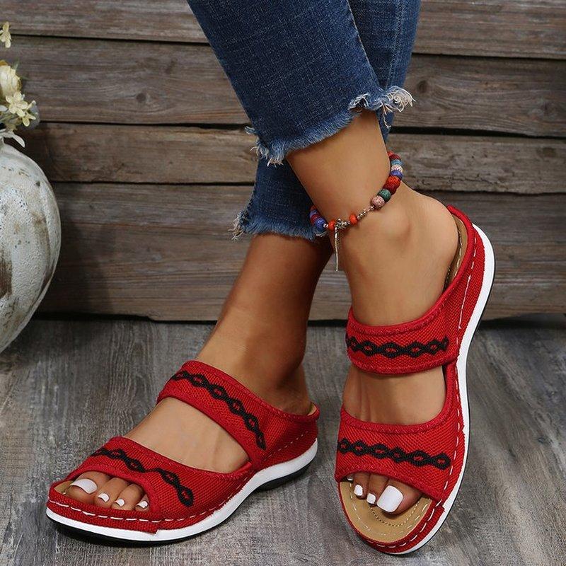 Summer Women Orthopedic Stretch Orthotic Sandals Open Toe Breathable Slides Cross Shoes Outdoor Casual Beach Slippers