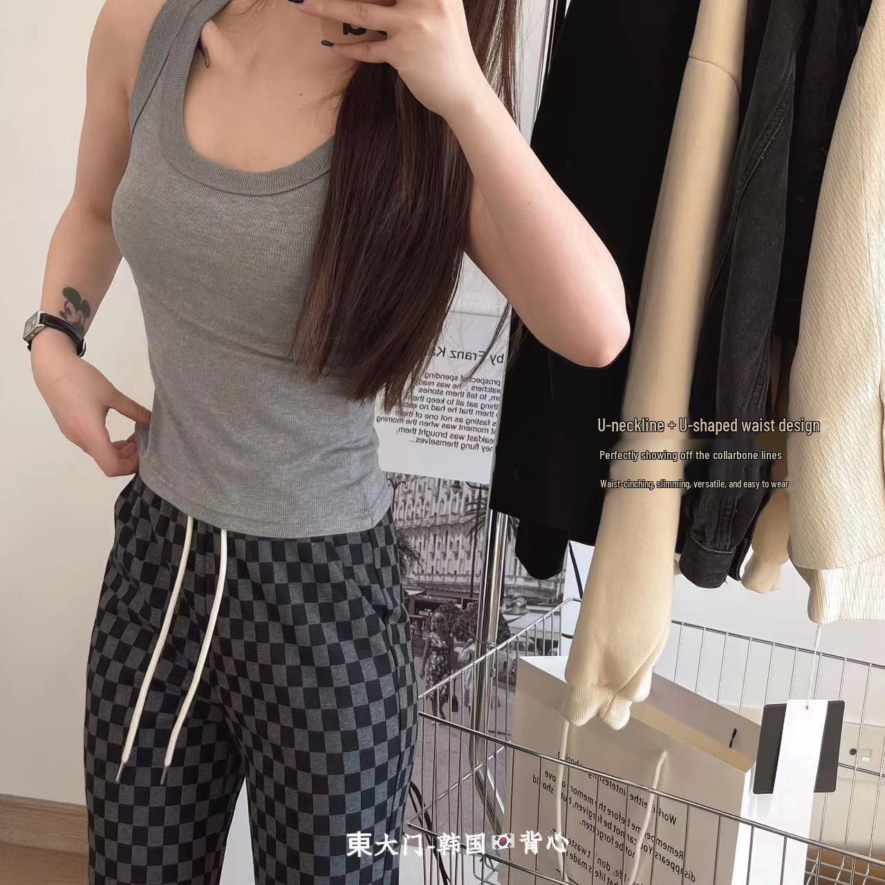 

Летний бесшовный рубчатый топ-майка, защищающий от просвечивания и скрывающий недостатки, повседневный и универсальный для женщин. One Size (80-140 jin) светло-серый