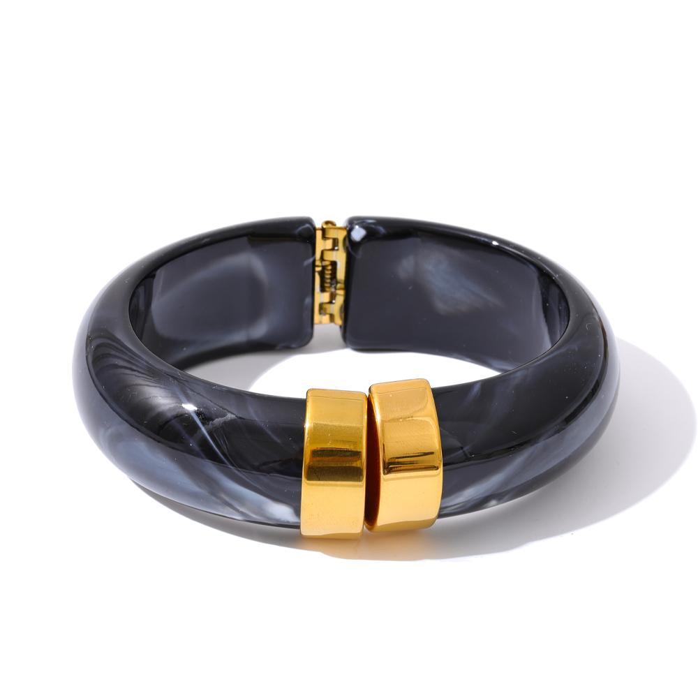 Yhpup 66mm Groen Roze Bruin Paars Acryl Dikke Armband Manchet voor Vrouwen Roestvrij Staal Nieuwkomers 2025 Polssieraad Cadeau