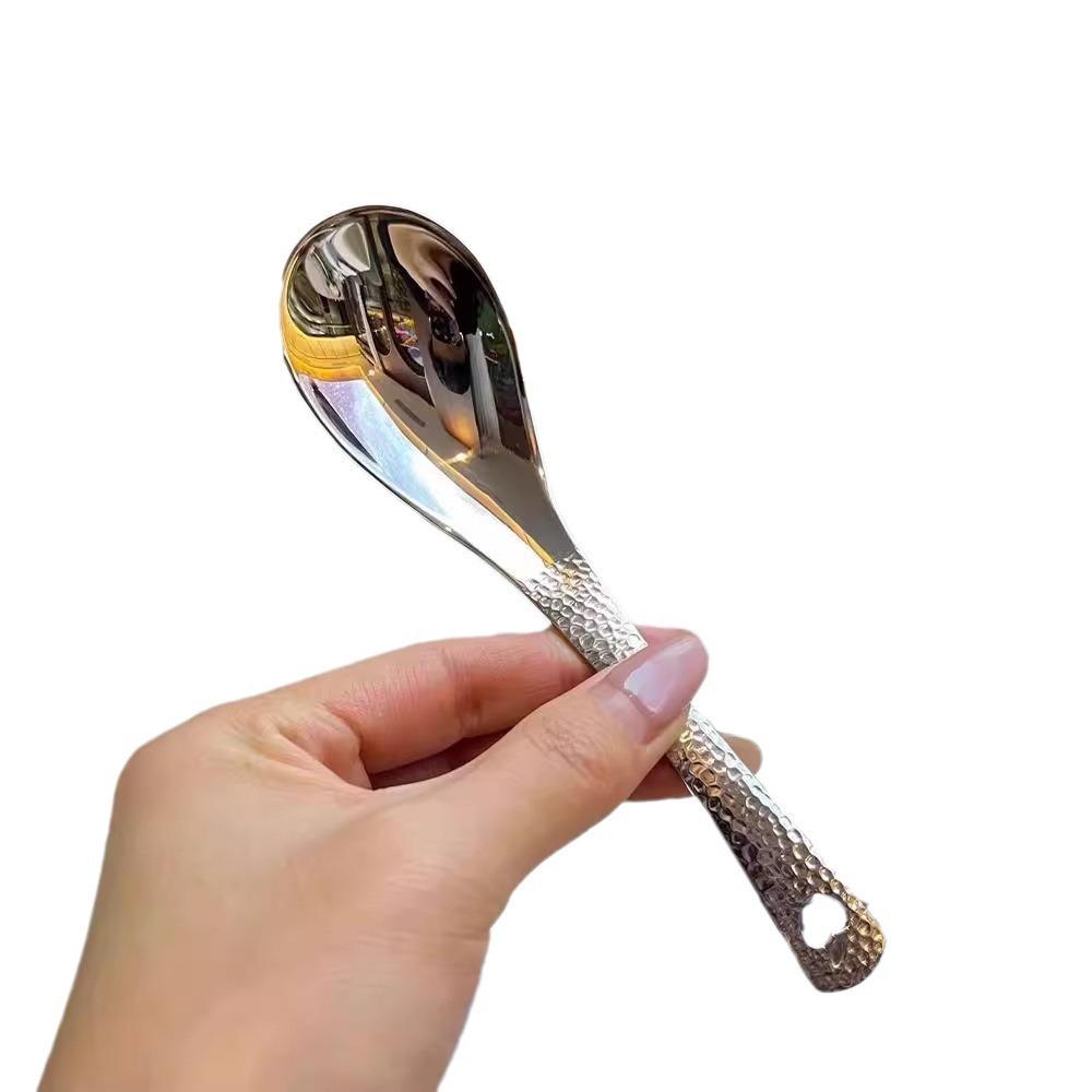 Set of 3 Retro Coffee Pastry Spoons - Stainless Steel with Hammered Pattern, High Value