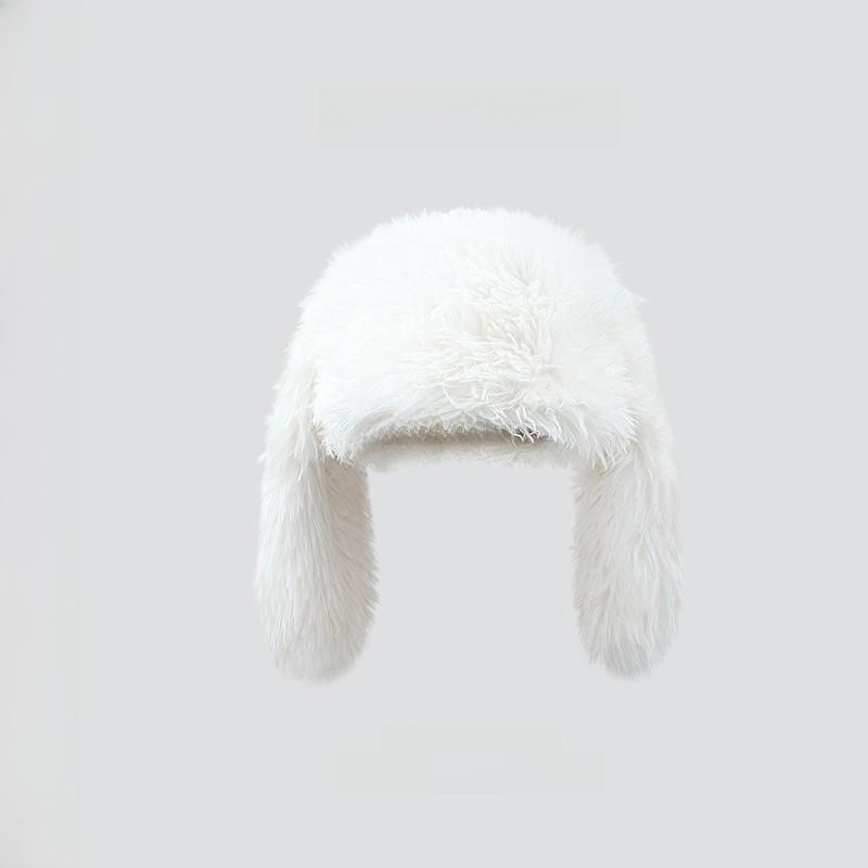 Winter Plush Bunny Ears Beanie Hat With Windproof Warmth For Women белый