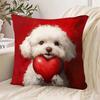 1pc 2D Flat Single-Sided Printed Valentine's Day Bichon Frise Heart Dog Plush Pillow, Soft Fabric, Mixed Colors, Decorative Cushion for Home and Room