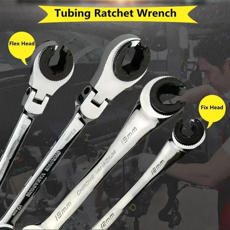 

72 Teeth Tubing Ratchet Wrench 8-19mm with Open Flex-head Oil Spanners Fix Head Ratchet Wrench Hand Tools 8mm(Fix Head)