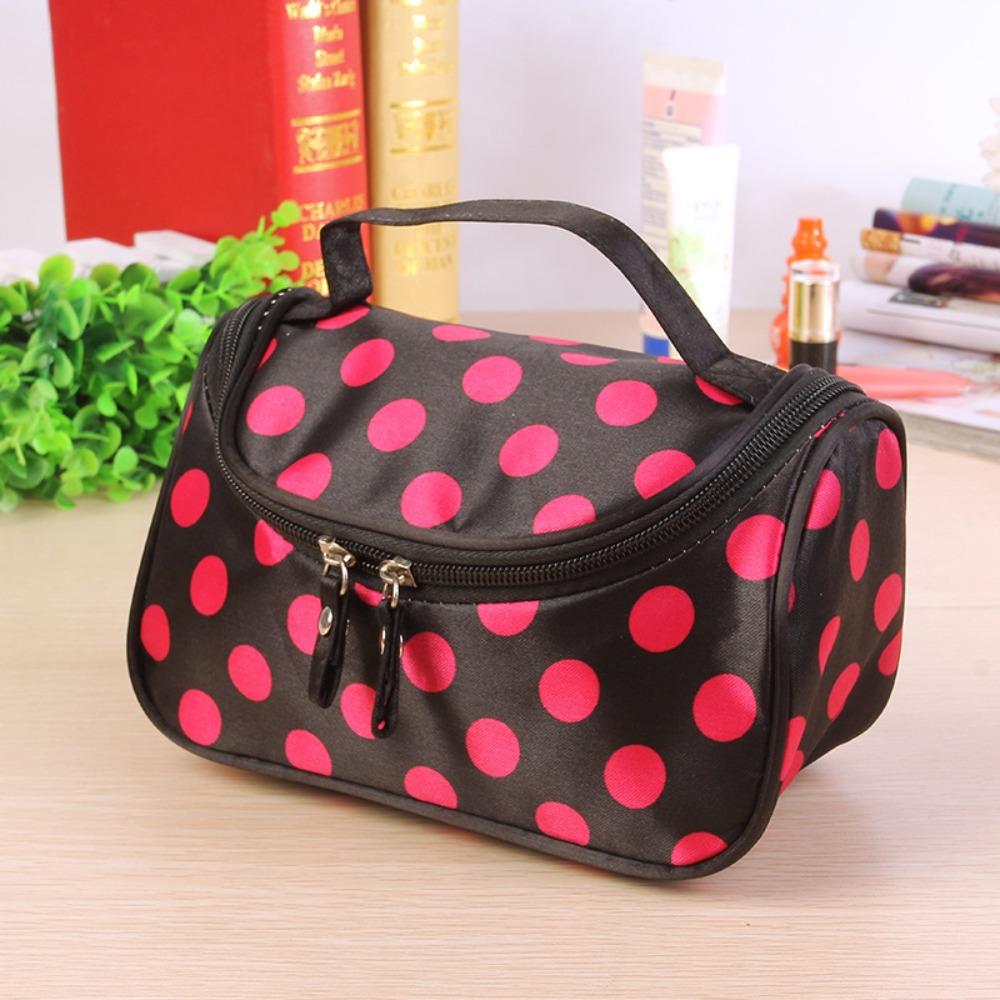 

Fashionable Portable Makeup Bag Korean Style Polka Dot Pattern Cosmetic Storage Bag Flip Design Large Capacity Handbag