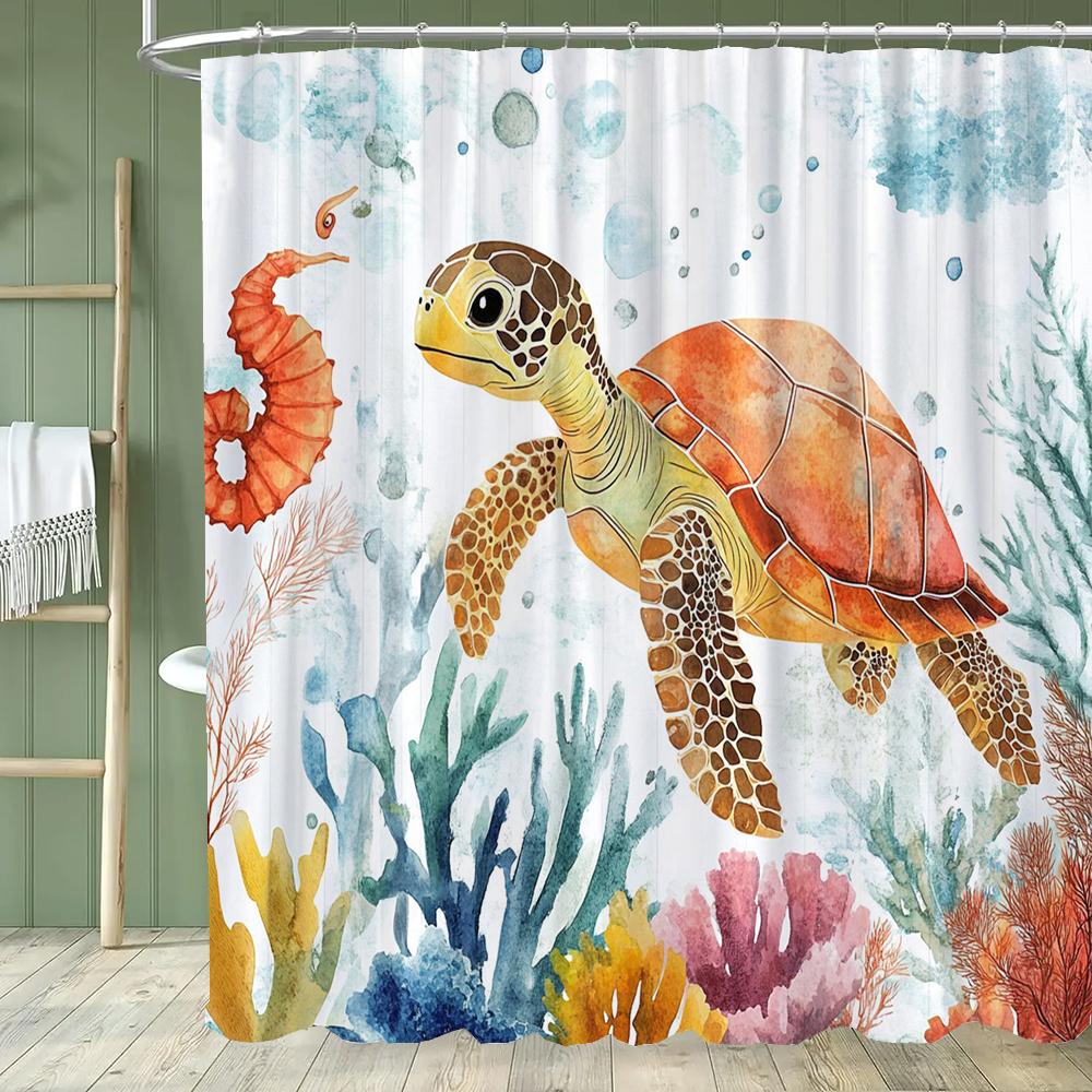 Ocean Shower Curtain for Kids Under The Sea Dolphin Fish Blue Decorative Bath Curtain Polyester Fabric Washable Bathroom Curtain