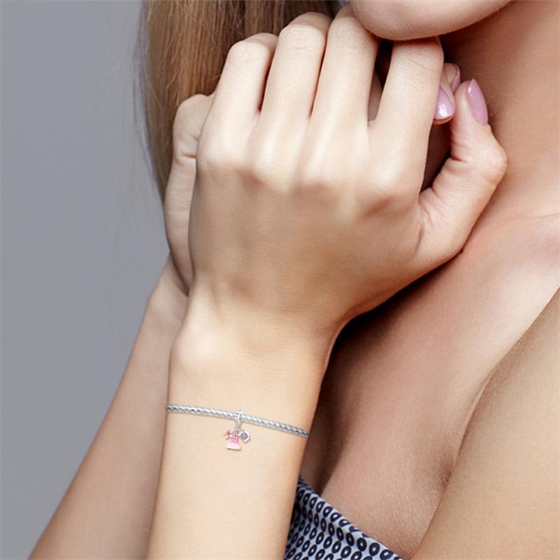 Charm Bead Components Authentic Original Copper Metal Pink Flowered Dress Bead Components Compatible With Bracelet High Quality Fine Jewelry Do It