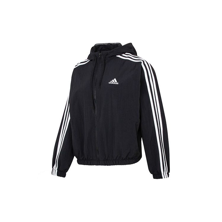 adidas Essentials Women s Black White 3-Stripes Woven Windbreaker HT3399 XL