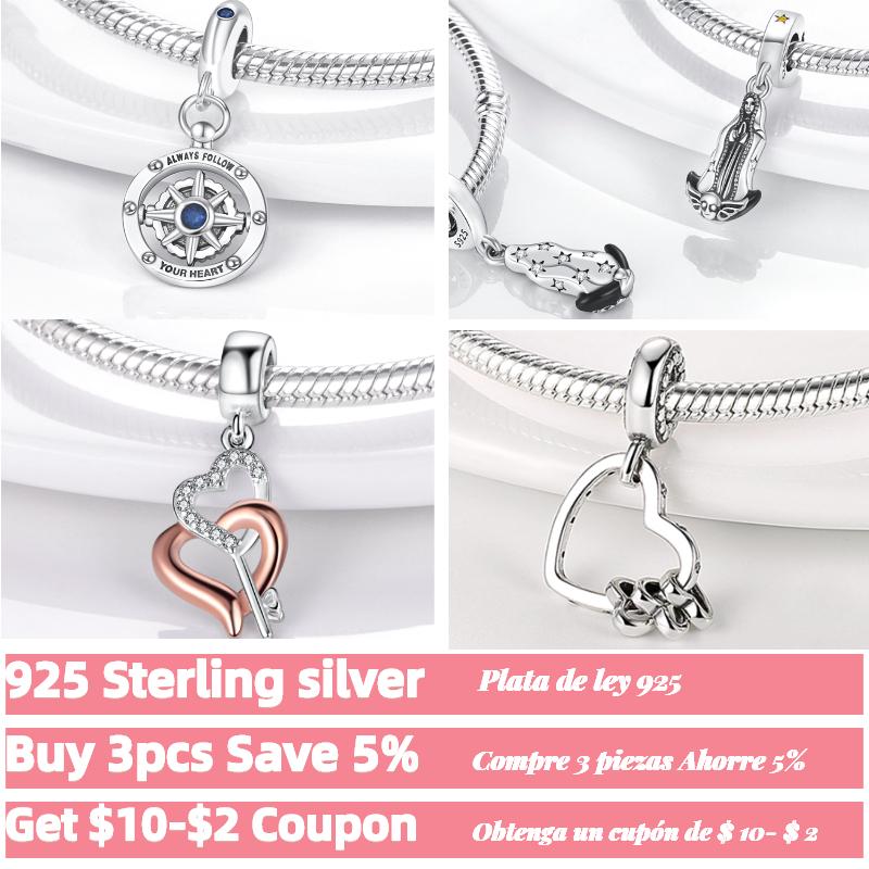 Follow Heart Compass Dangle Charms Beads Pendant Copper Fit Original Bracelets Bangle Diy For Jewelry Making