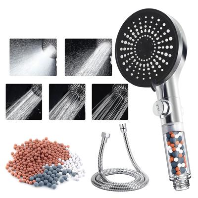 Shower Head with Filter, 1.5 M Shower Hose, Water-Saving, for Handheld Shower, Rain Shower Head, Pressure Increasing Shower Head with 5 Jet Types