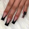 24Pcs Long French Fake Nails with Glue Ballet False Nails Butterfly Rhinestone Design Press On Nails Wearable Coffin Nail Tips