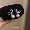 Zircon Bow Pearl Stud Earrings French Retro Earrings Temperament Versatile Earrings