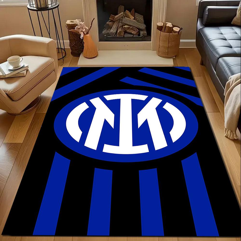 Blue Stripes with Team Logo Patterned Carpet, Non Slip Mat Suitable for Living Room and Bedroom Sofas