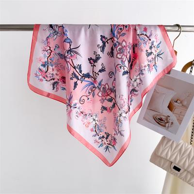 European And American Spring Flower Dream Printing Silk Scarf Square Scarf High-End Shawl Neck Small Square Scarf Headscarf