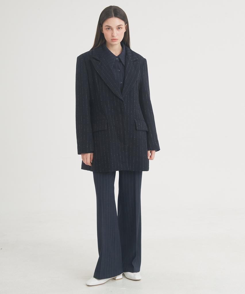 THEFRHT Wool Stripe Flare Pants (Navy)