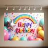 Colourful Happy Birthday Theme Backdrop Supplies 3D Ballon Background Banner Kids Birthday Party Decorations Photo Shoot Props
