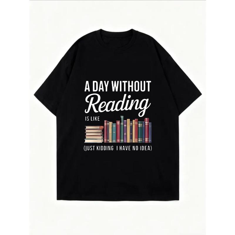 Weißes T-Shirt mit Bücherlese- und Textdruck für Freizeitkleidung