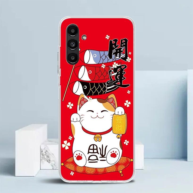 Lucky Cat Maneki Neko Japanese Cover for Samsung Galaxy A17 A37 A57 A16 A26 A36 A56 A15 A14 A55 Phone Case A13 A53 A25 A35 A24 A