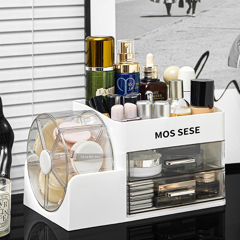 New Luxury Cosmetics Organizer Makeup Storage Box Dressing Table Rack with Rotating Storage Box Desktop Dustproof Cosmetic Boxes