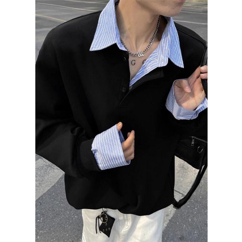 Herren Herbst/Winter Plus Samt Schwergewicht Fake Zweiteiler Kragen Hoodie - Trendiges, Locker geschnittenes Langarm Casual Sweatshirt