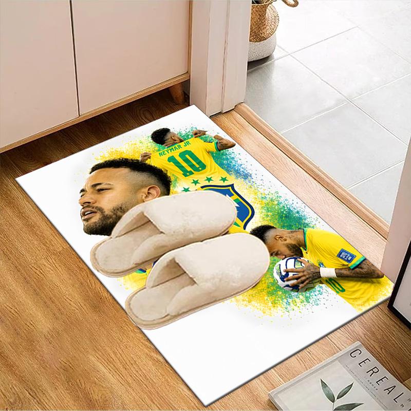 Glücklicher Fußball Neymar Reise Teppich Spiel Teppich, Fußmatte für Schlafzimmer Wohnzimmer Eingangsbereich Teppich, Wohnkultur Idee Geschenk für Weihnachten Geburtstag