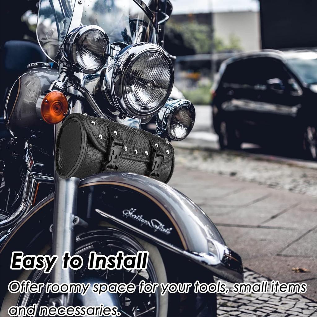 Neween Motorcycle Tool Bag, Motorcycle Fork Bag PU Leather Universal Saddlebag Front Fork Handlebar Sissybar Storage Roll Pouch For Sportster,