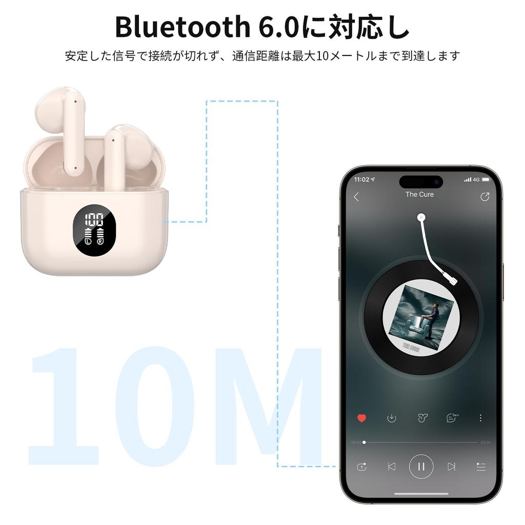 New for 2026 Bluetooth 6.0 Wireless Earphones [Automatic Pairing & Battery Level Display]. In-ear type, lightweight, IPX6 waterproof. Smart touch,