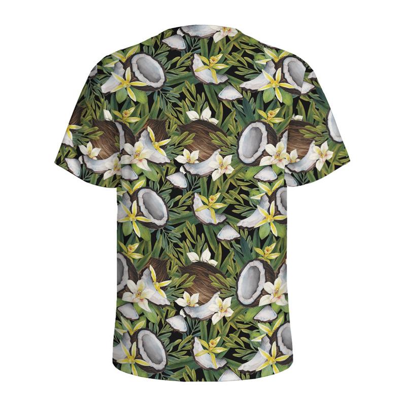 Fresh Coconut Palm 3D Digital Printed Men's Fashion Trendy Round Neck Short Sleeved T-shirt