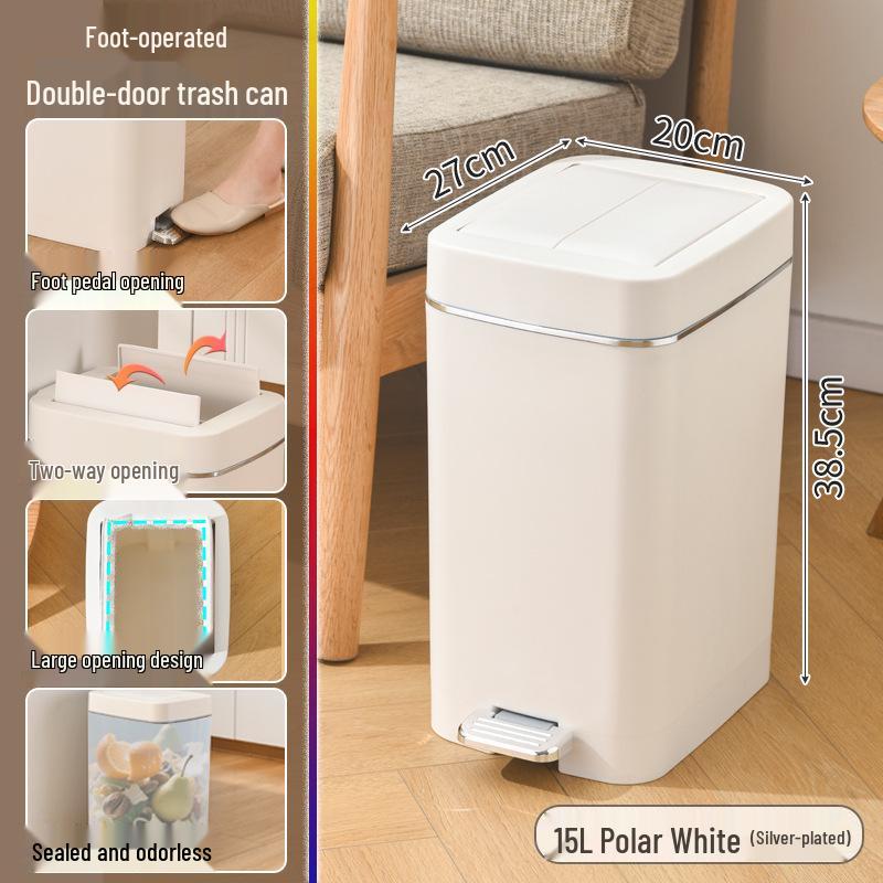 Silent Slow-Closing Trash Can with Foot Pedal Lid for Kitchen & Bathroom