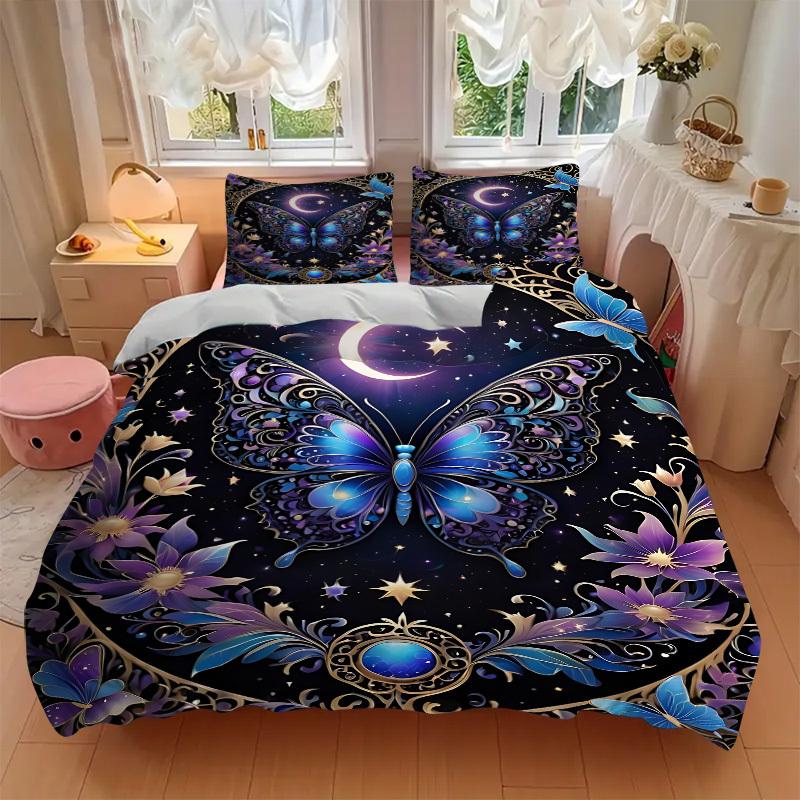 3pcs Celestial Butterfly Print Duvet Cover Set, Cover For Bedroom Guest Room (1 Duvet Cover + 2 Pillowcase, Without Quilt),  Yy250922228