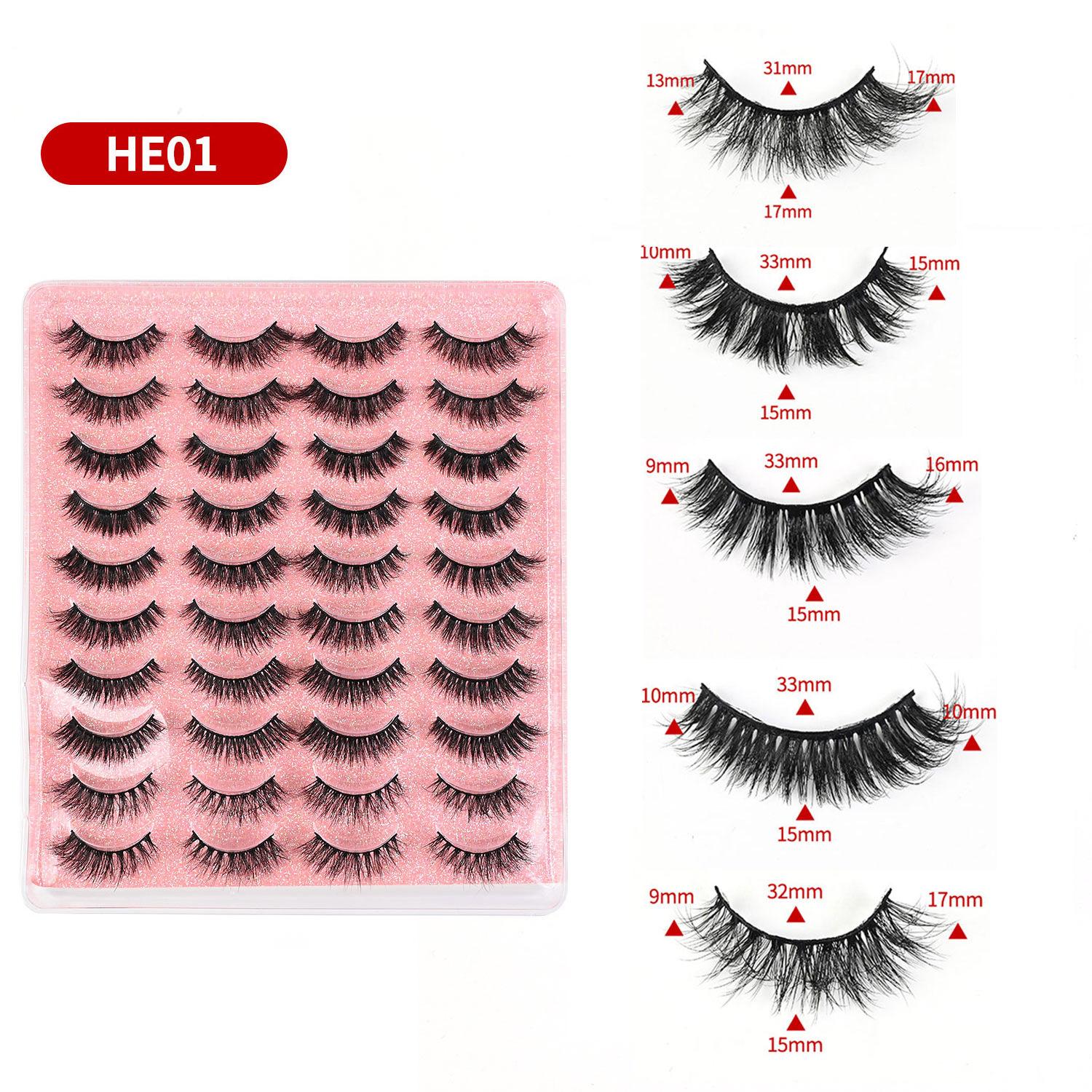 2026 False Eyelashes 20 Pairs of Natural Cross-style Mixed Cardboard Multiple Pairs of Chemical Fiber Eyelashes
