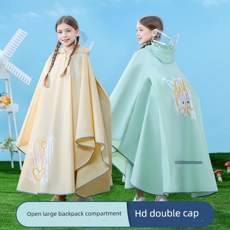 Children's Poncho Raincoat for Boys and Girls, Full-Body Waterproof with Backpack Space, Suitable for Older Children and Students, Special Pullover