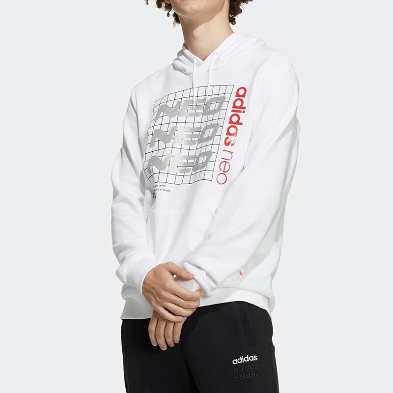 Adidas Neo Casual Sports Print Loose Fit Pullover Hoodie Men Tops White GV3526