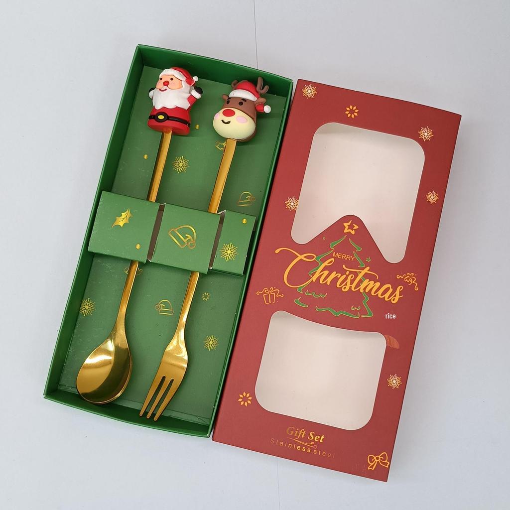 Creative Cartoon Stainless Steel Spoon & Fork Set: Coffee Stirrer, Fruit Fork, Christmas Gift