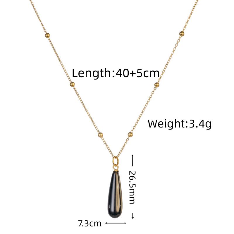 Cross-border Minimalist Niche Water Drop-shaped Natural Stone Pendant Stainless Steel Unisex Necklace Bamboo Chain Popular