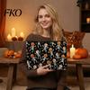 Halloween Storage Bag Bag, Large Capacity Cosmetic with Pumpkin Black Zipper Pouch Castle Skull Print, Smooth Thickened Canvas Toiletry Student School
