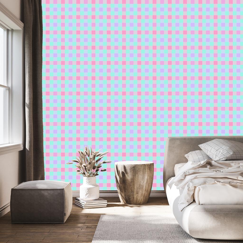Candy Check Wallpaper Light Gray and Mint 50x1000