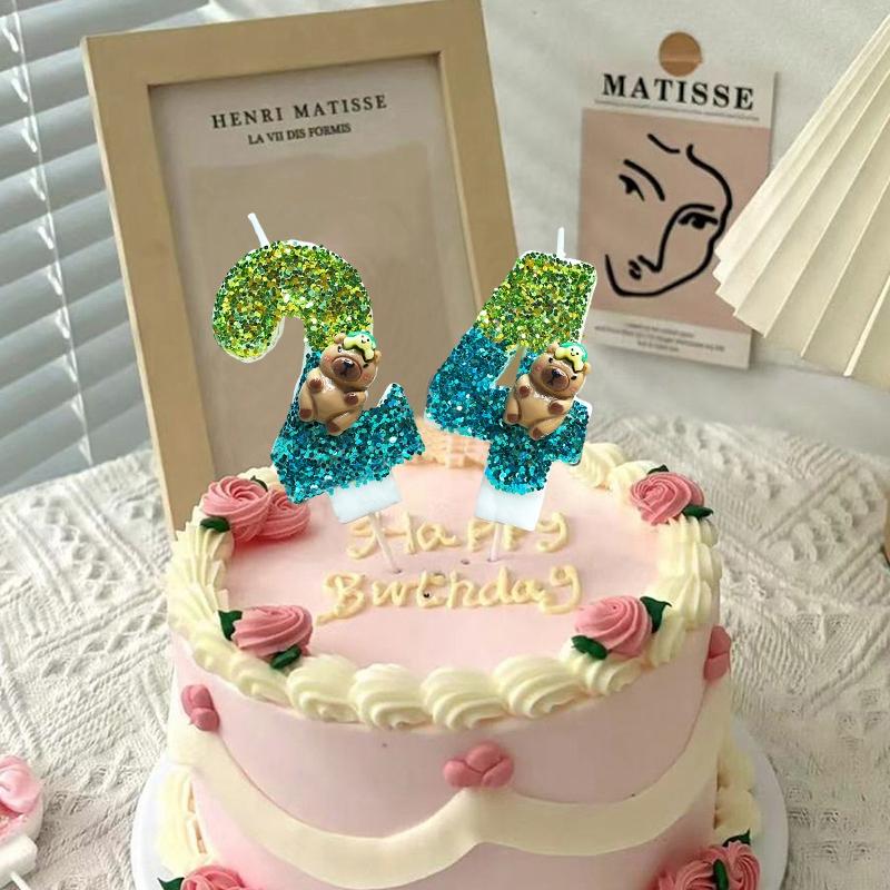 Kawaii Digital Candle Capybara Candle 0-9 Number Birthday Cake Topper Decoration Kapibala Cake Insert for Birthday Baby Shower