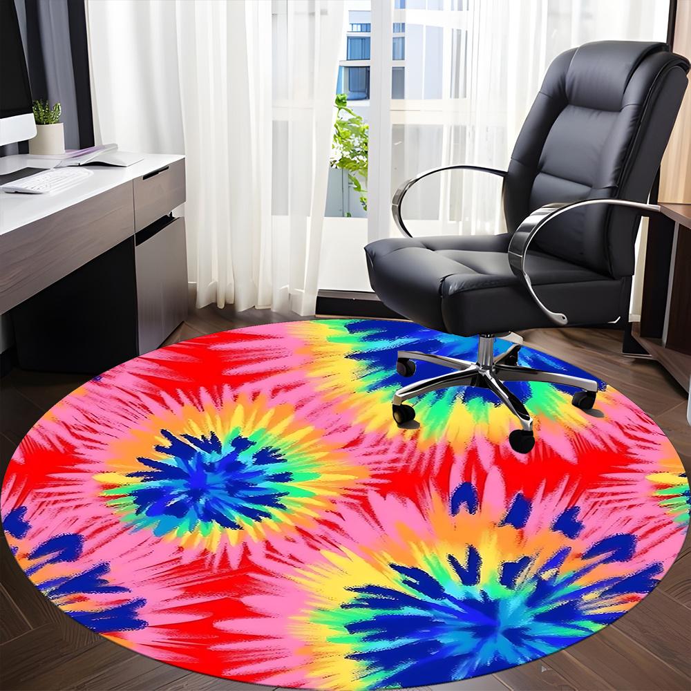 1pc Tie-Dye Pattern Office Round Area Rug, Indoor Mat Suitable ForOffice, Under Office Chairs Bedroom Living Room Home Decor, Room Deco 035