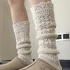 Relief Hollowed Out Wool Calf Socks for Women Warm Knit Retro Gray Heavy-duty Long Tube Autumn and Winter Pile Socks Sweating