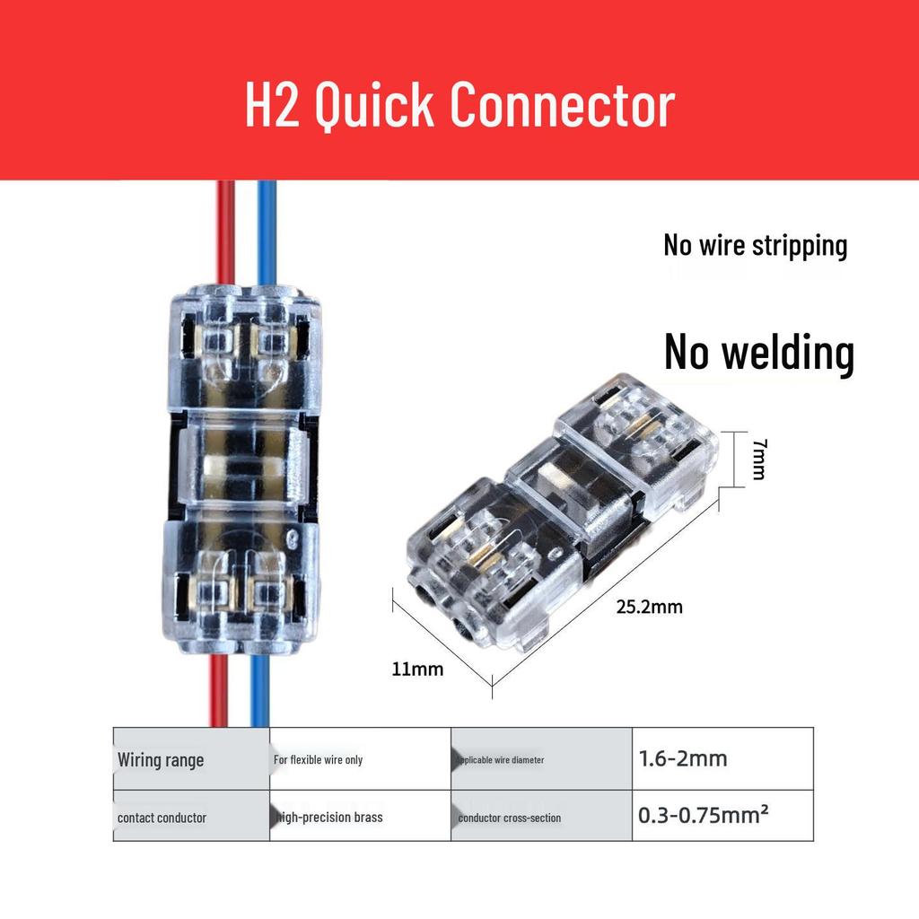 LED Quick Connector | Strip-Free & Solder-Free Double Wire Plug - Pull-Out Type D2 T1