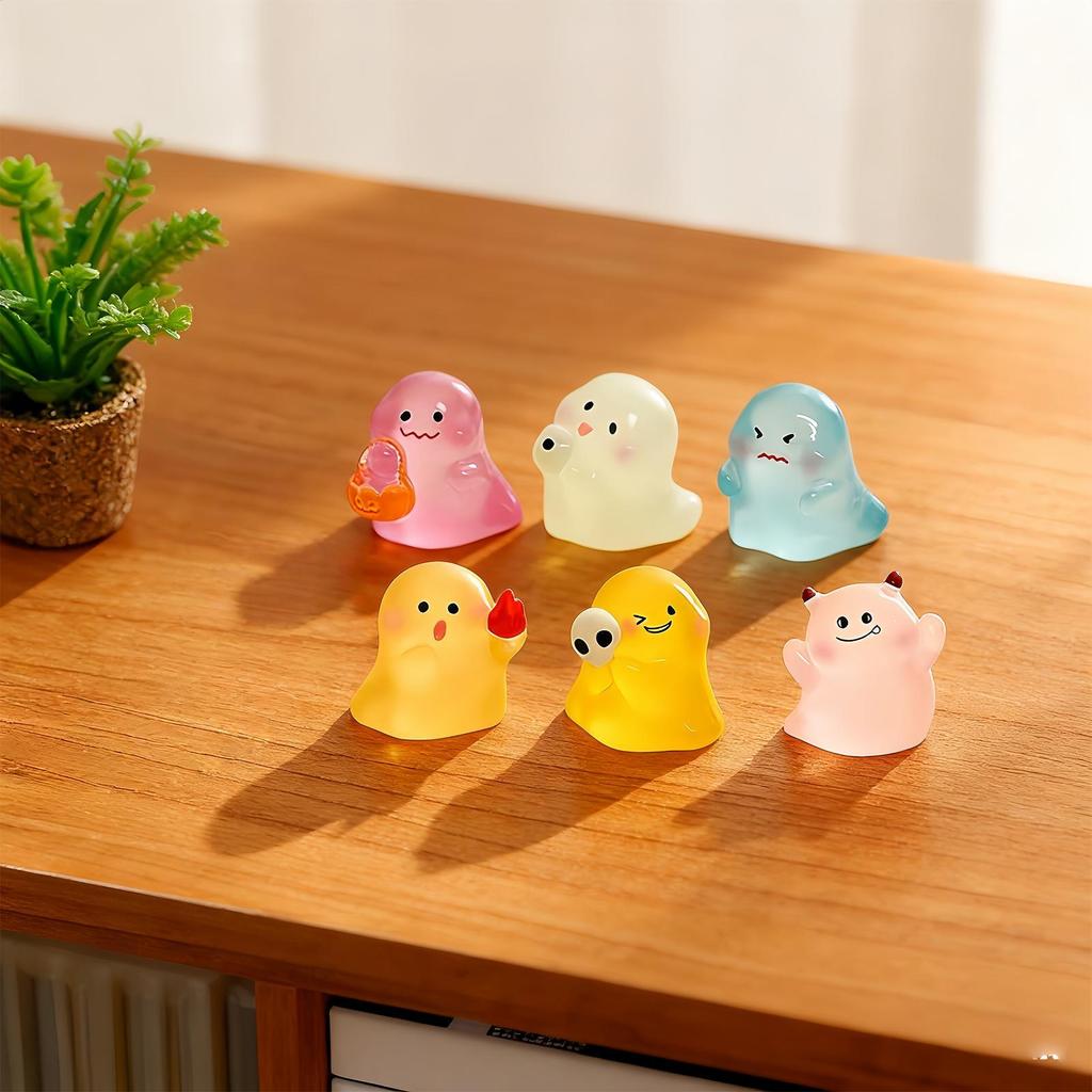 Ghost Statue Halloween Figurines 6 Pieces Glowing Cute Ornaments Resin Figure For Workplace Nursery Home Tabletop Bookshelf
