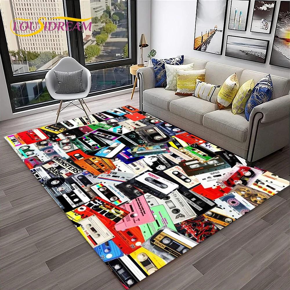 Retro Music Cassette Tape Pattern 3D Carpet Rug for Home Living Room Bedroom Sofa Doormat Decor,kids Area Rug Non-slip Floor Mat