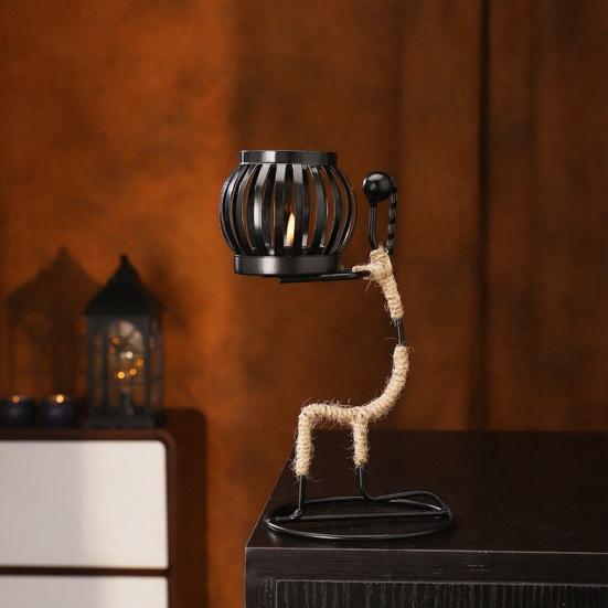 Human Figure Iron Candle Holder Handmade Metal Jute Rope Candlestick Nordic Boho Home Decor for Dining Table Bar Countertop Wedding Restaurant